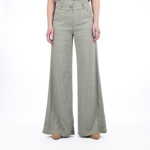 TQ - Britt Wideleg Broek Linnen Groen Gemeleerd