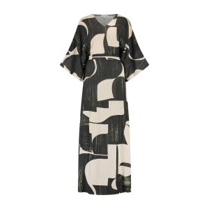 Maicazz - Jurk Teyera Geo Print Beige-Zwart