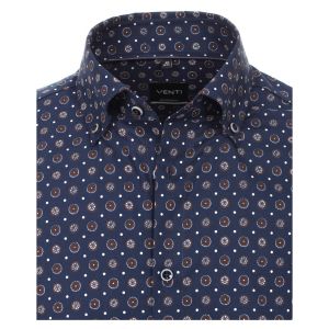 Venti Modern Fit Overhemd - Navy/Bruin