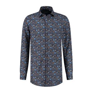 Ledûb Modern Fit Overhemd - Donkerblauw Print