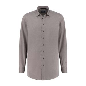 Ledûb Modern Fit Overhemd - Bruin/wit gemeleerd