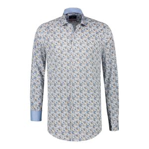 Corrino overhemd - Blauw/bruin patroon